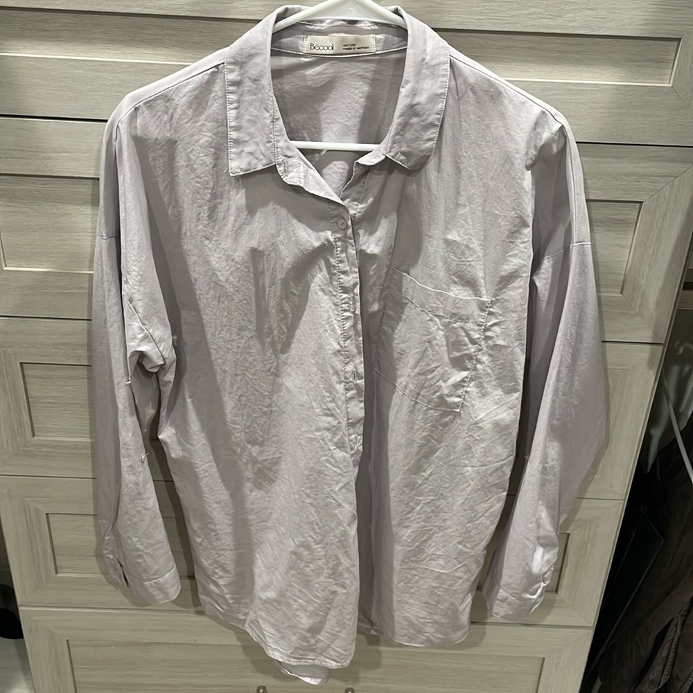 Oversized collared shirt light purple Korean